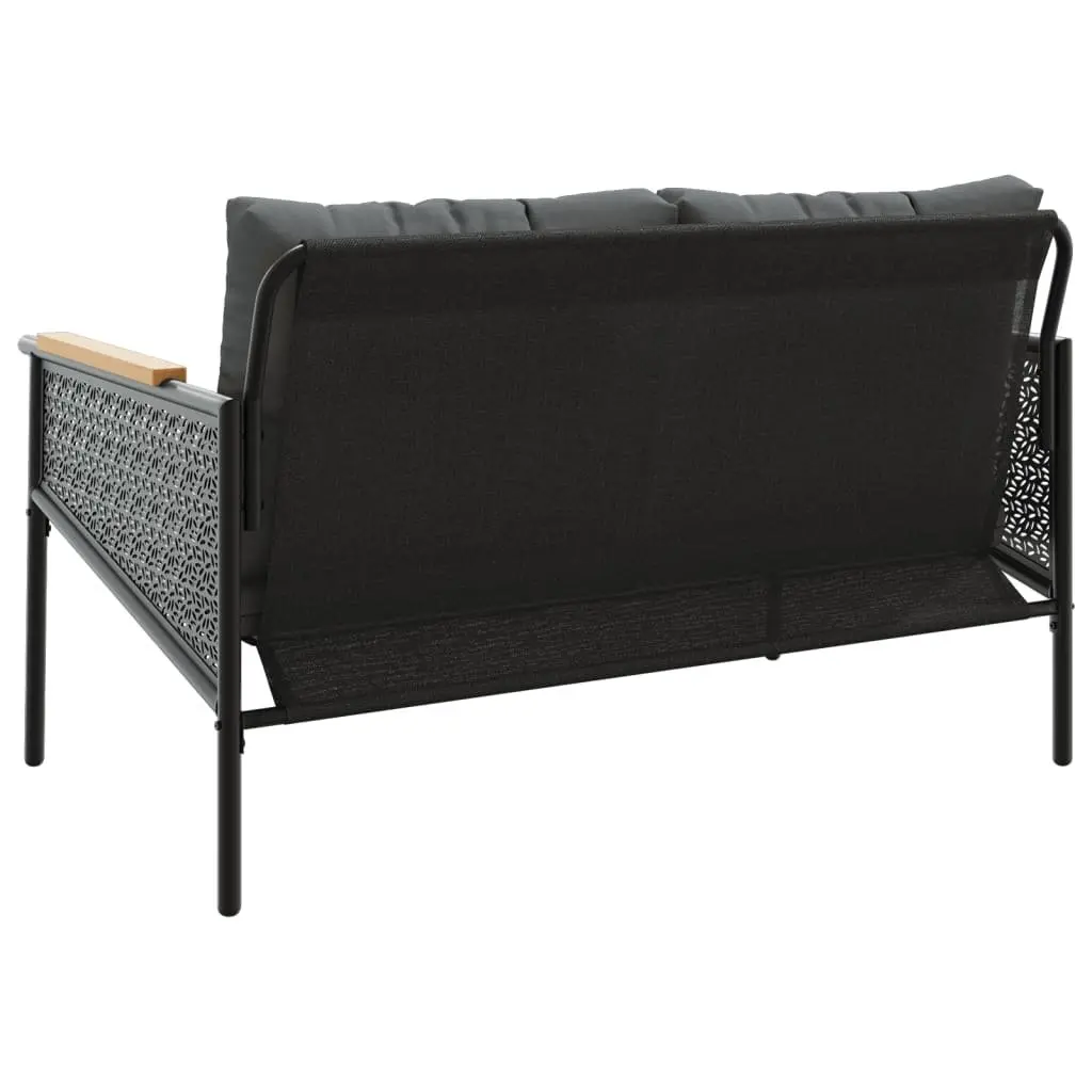 Garden Bench with Cushions 116cm Outdoor Seating Steel Frame Black