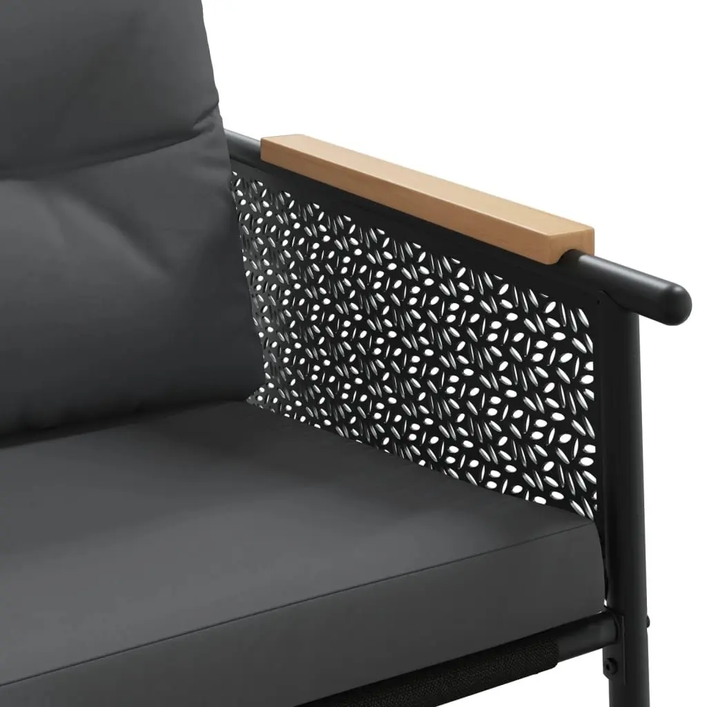 Garden Bench with Cushions 116cm Outdoor Seating Steel Frame Black