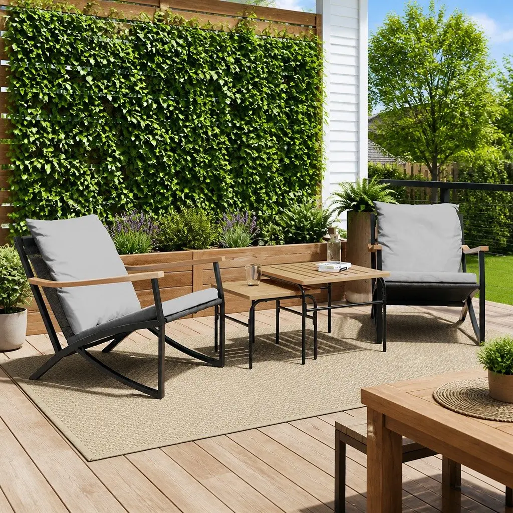 Garden Chairs with Cushions Black Steel Frame Outdoor Seating Set 2 pcs