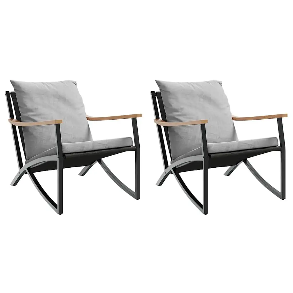 Garden Chairs with Cushions Black Steel Frame Outdoor Seating Set 2 pcs