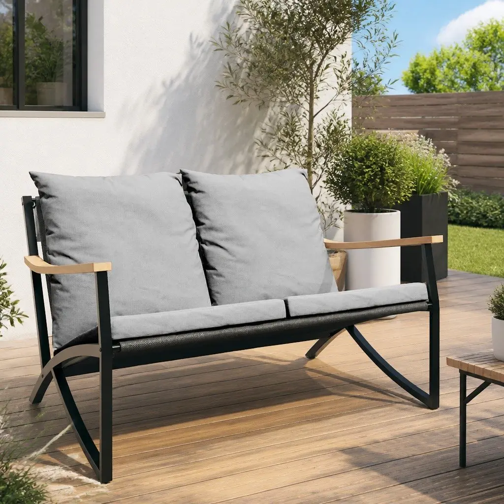 Garden Bench Cushions 120cm Outdoor Seating Steel Frame Black