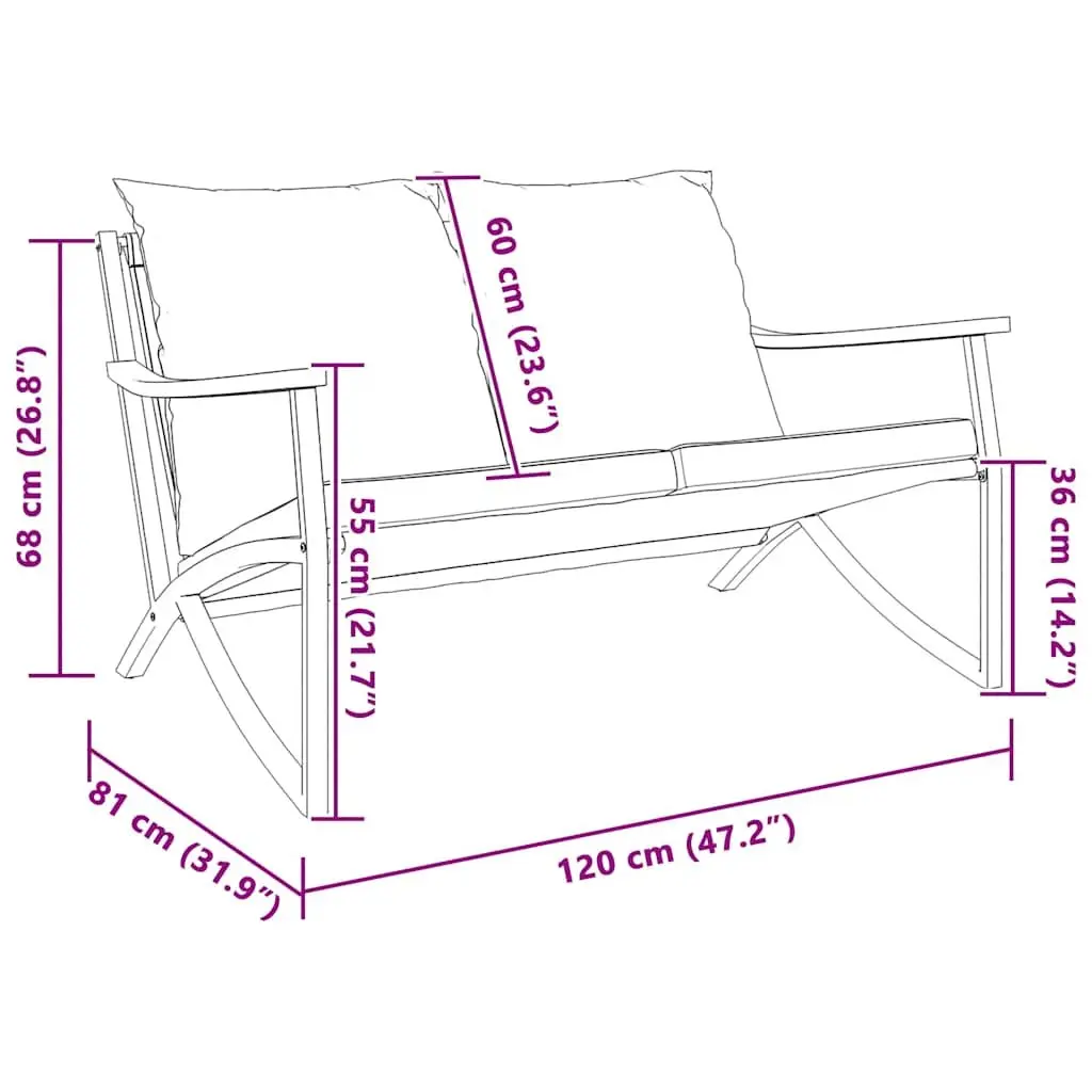 Garden Bench Cushions 120cm Outdoor Seating Steel Frame Black