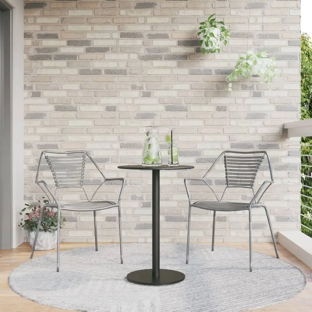 Round Outdoor Table Black Steel Frame 50cm Diameter 72cm Height