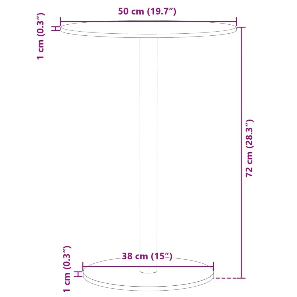 Round Outdoor Table Black Steel Frame 50cm Diameter 72cm Height