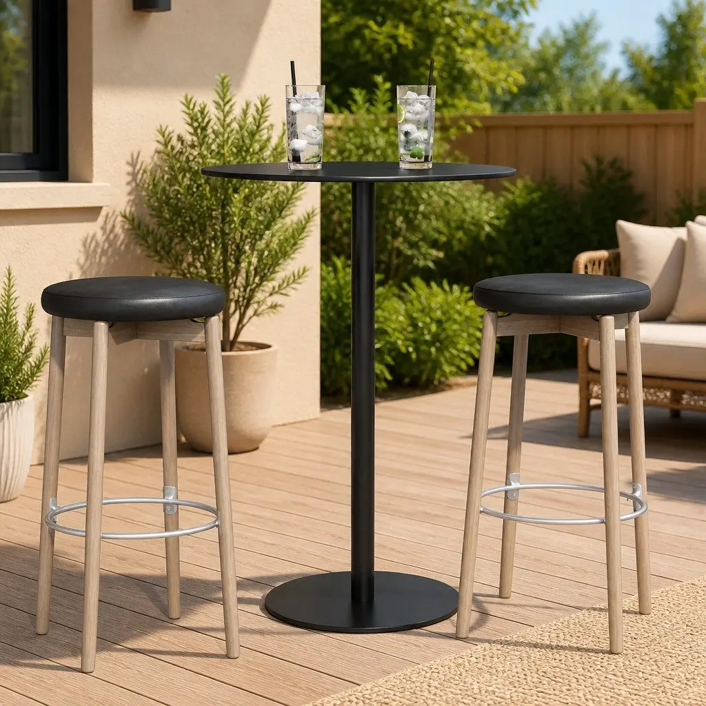 Round Steel Frame Garden Table Black 60cm Outdoor Patio Furniture