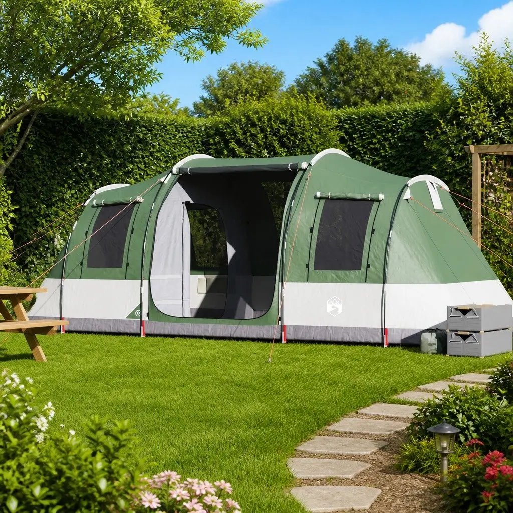 Camping Tent Tunnel Green Waterproof 4-Person Fibreglass Poles Easy Setup