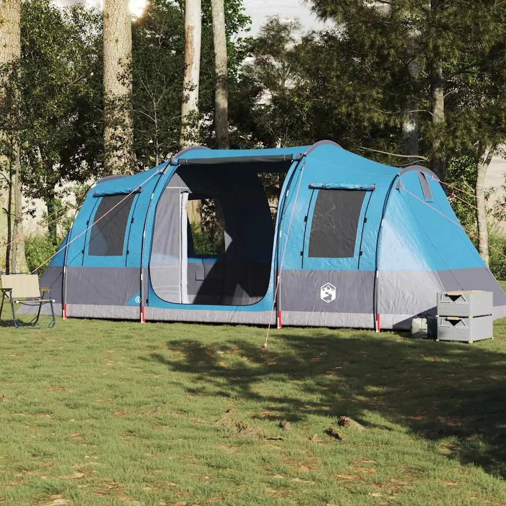 Camping Tent Tunnel Waterproof 4-Person Blue Fibreglass Poles Easy Setup