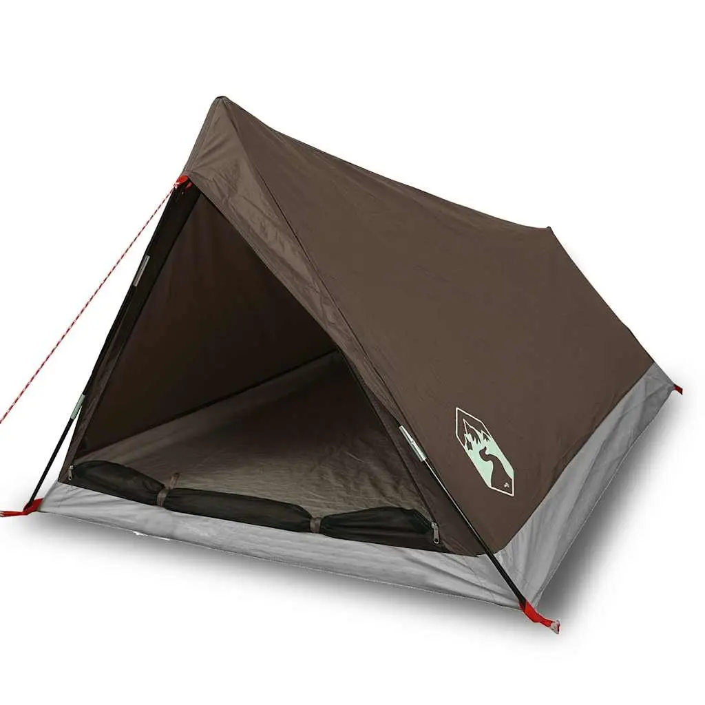 Camping Tent Waterproof 2-Person Brown Mosquito Protection Mesh Ventilation