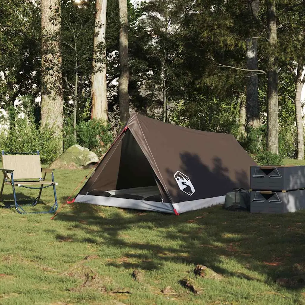 Camping Tent Waterproof 2-Person Brown Mosquito Protection Mesh Ventilation