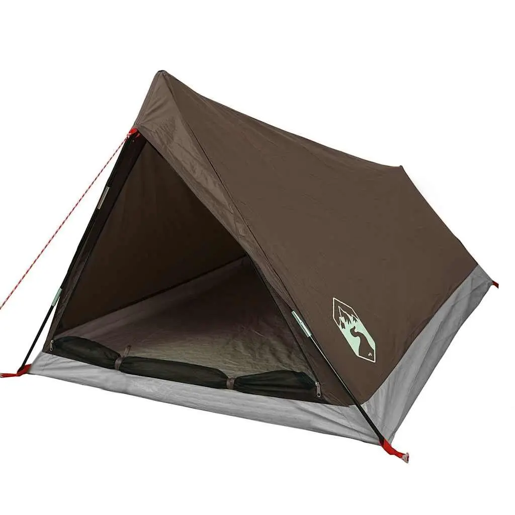 Camping Tent Waterproof 2-Person Brown Mosquito Protection Mesh Ventilation