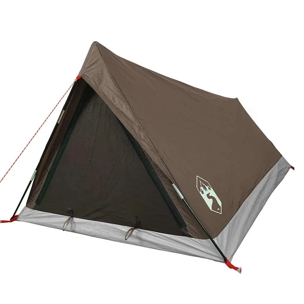 Camping Tent Waterproof 2-Person Brown Mosquito Protection Mesh Ventilation