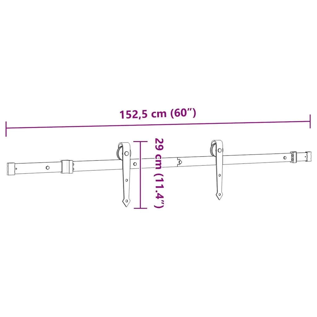 Sliding Hardware Kit Black 1525cm Powder Coated Steel Track System