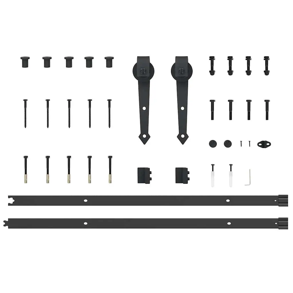 Sliding Door Kit Powder-Coated Steel Track System 213.5cm Black