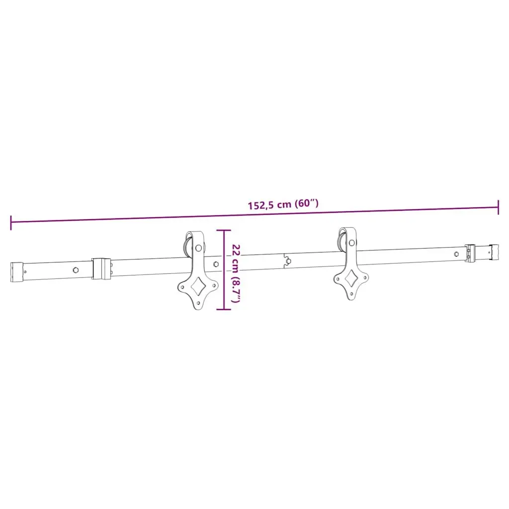 Sliding Door Hardware Kit 152.5cm Steel Track Rail System Black