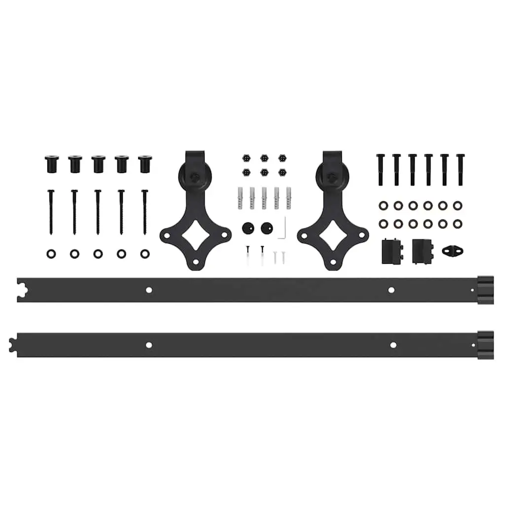 Sliding Door Hardware Kit 152.5cm Steel Track Rail System Black