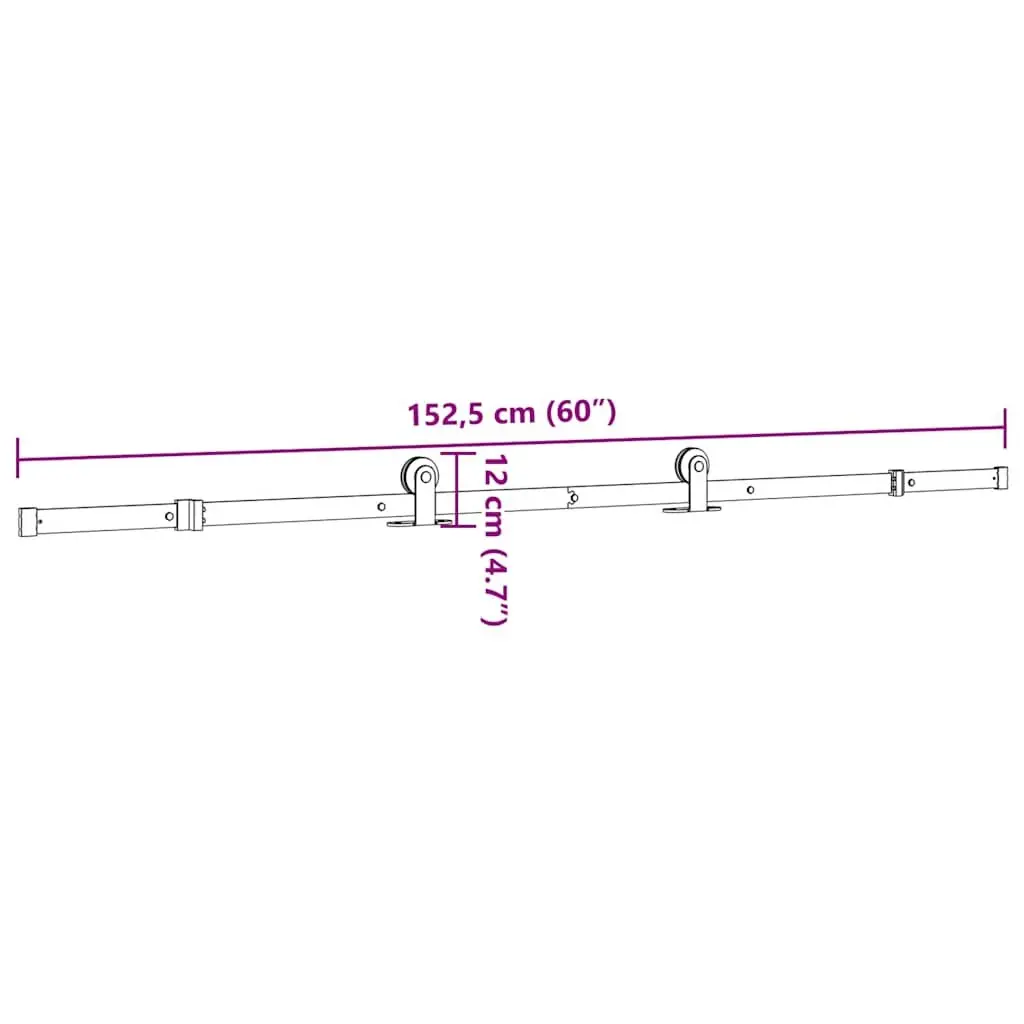 Steel Sliding Door Hardware Kit 152.5cm Black Track Rail System