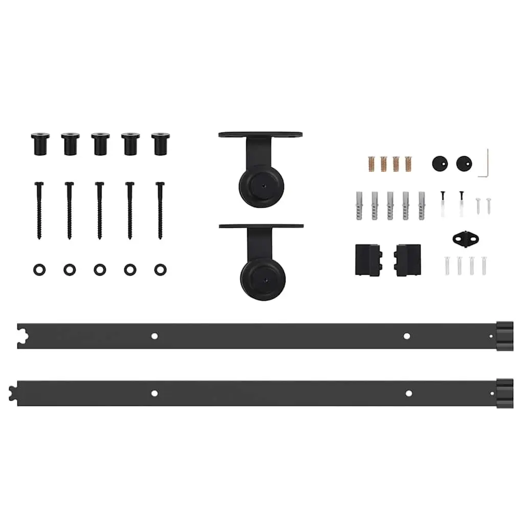 Steel Sliding Door Hardware Kit 152.5cm Black Track Rail System