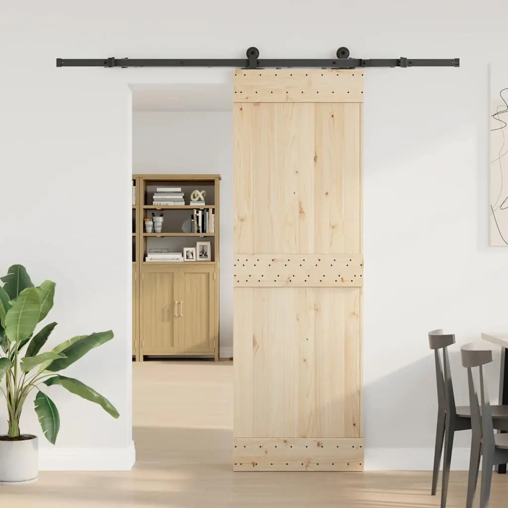 Sliding Door Hardware Kit Powder-coated Steel Track Rail System 213.5cm Black