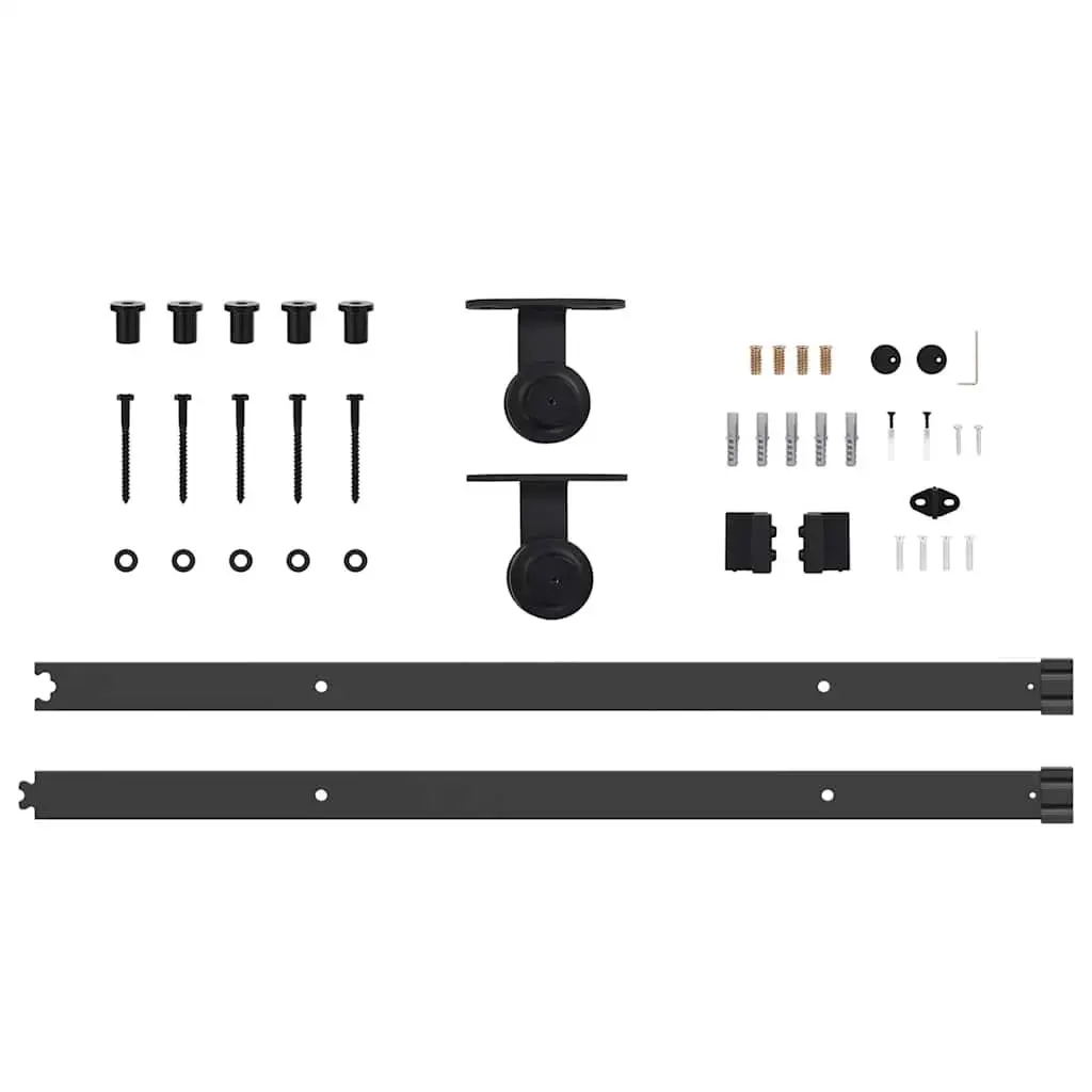Sliding Door Hardware Kit Powder-coated Steel Track Rail System 213.5cm Black