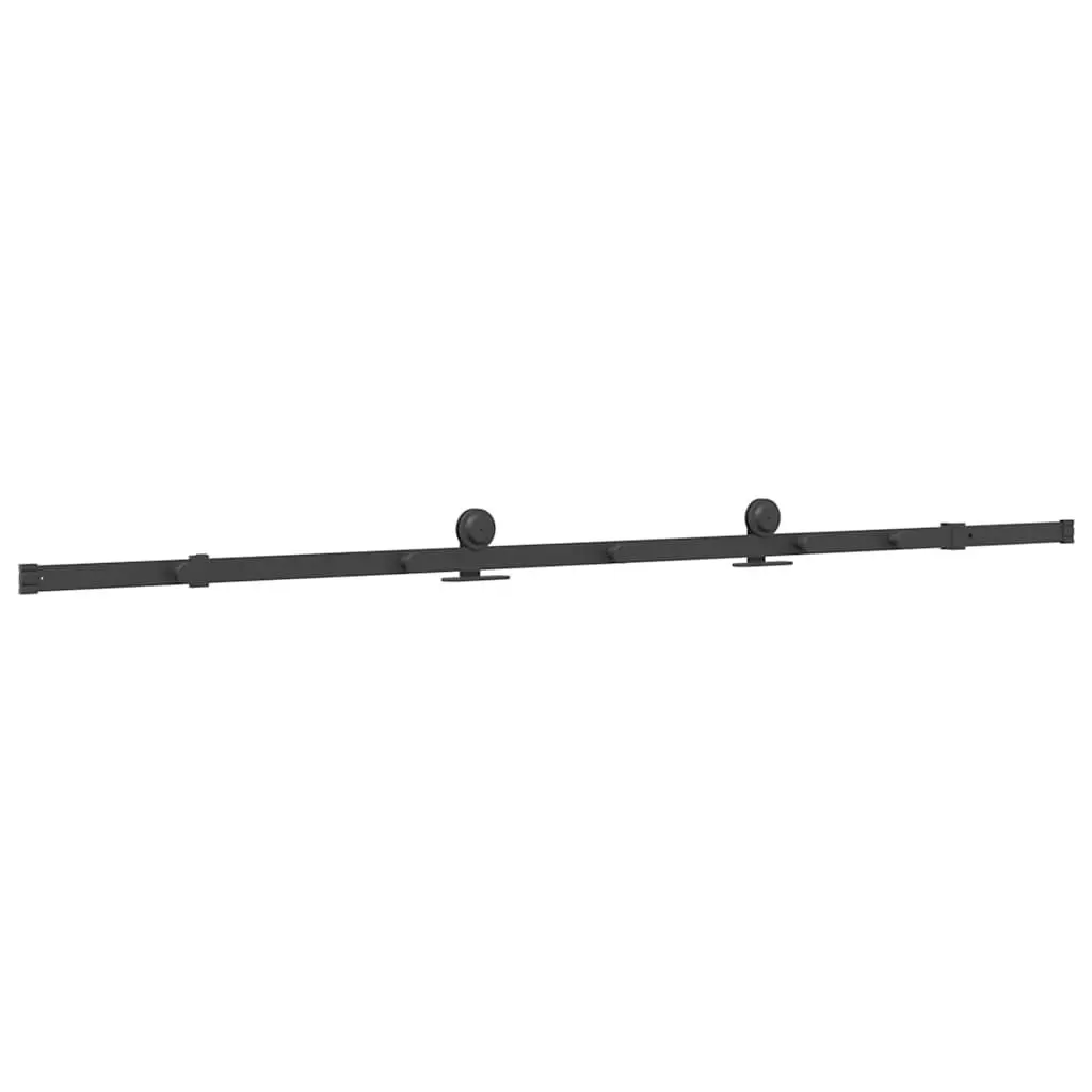 Sliding Door Hardware Kit Powder-coated Steel Track Rail System 213.5cm Black