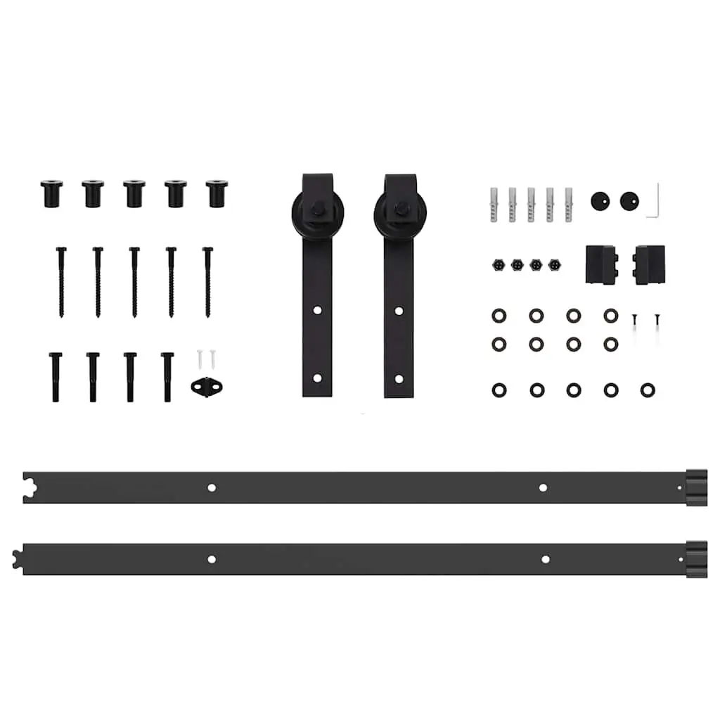 Sliding Door Hardware Kit Powder-coated Steel Track Rail 213.5cm Black