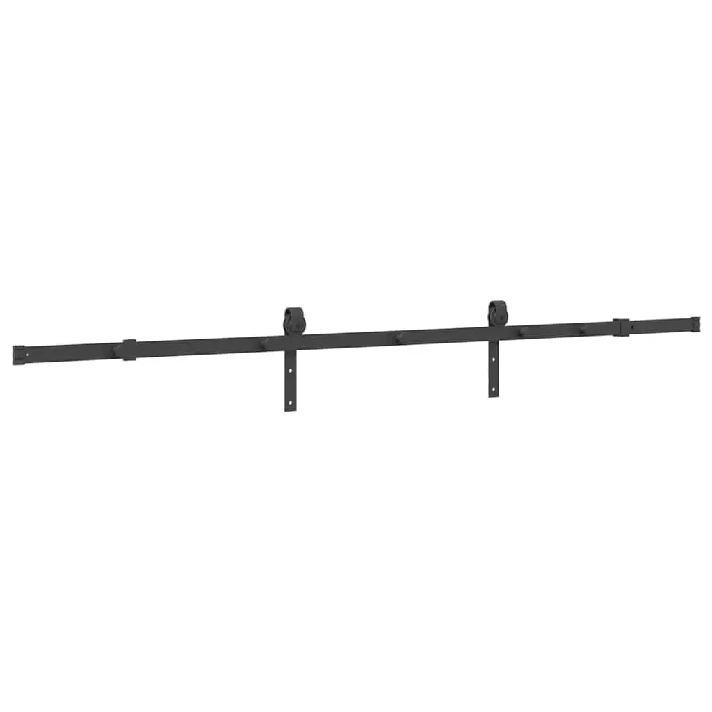 Sliding Door Hardware Kit Powder-coated Steel Track Rail 213.5cm Black