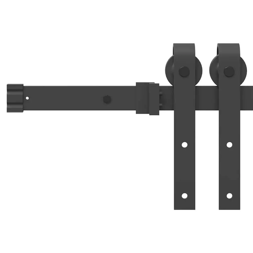 Sliding Door Hardware Kit Powder-coated Steel Track Rail 213.5cm Black