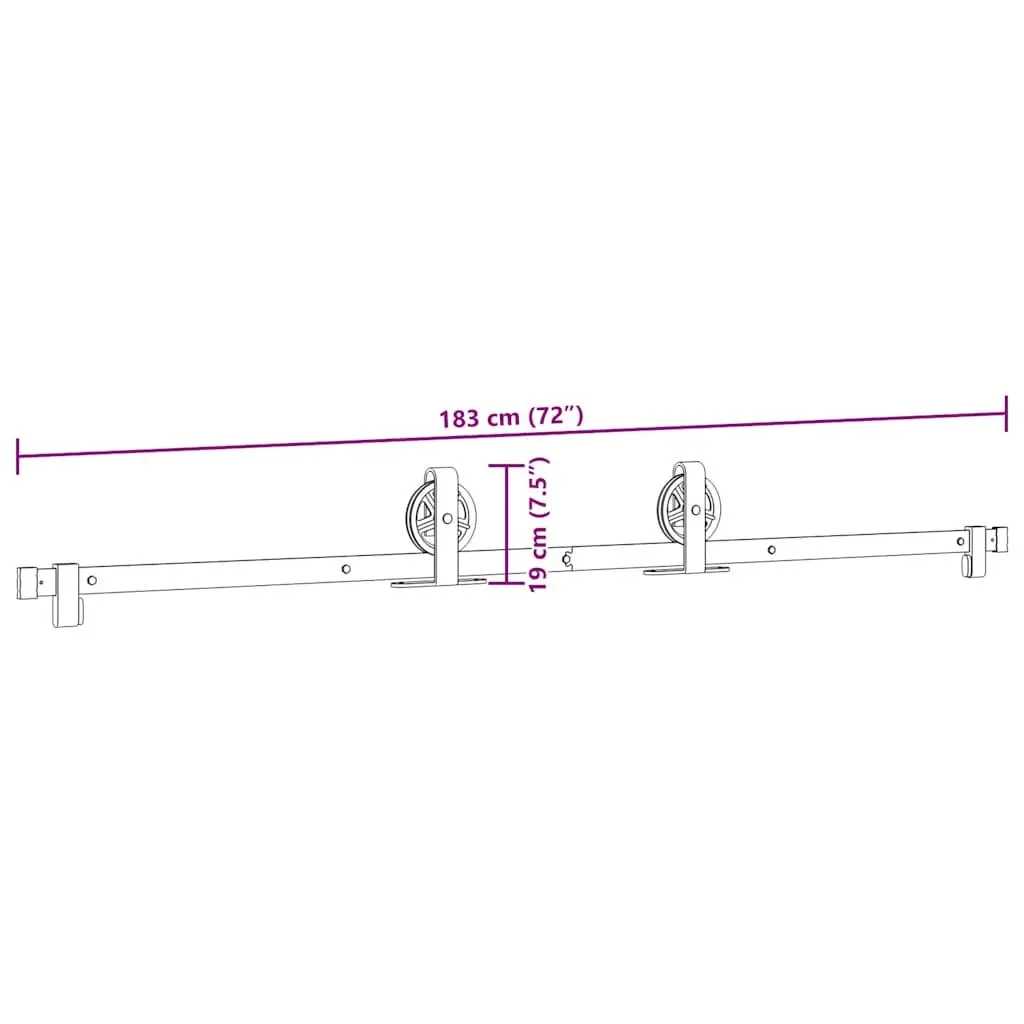 Sliding Door Hardware Kit Powder-Coated Steel Track Rail System 183cm