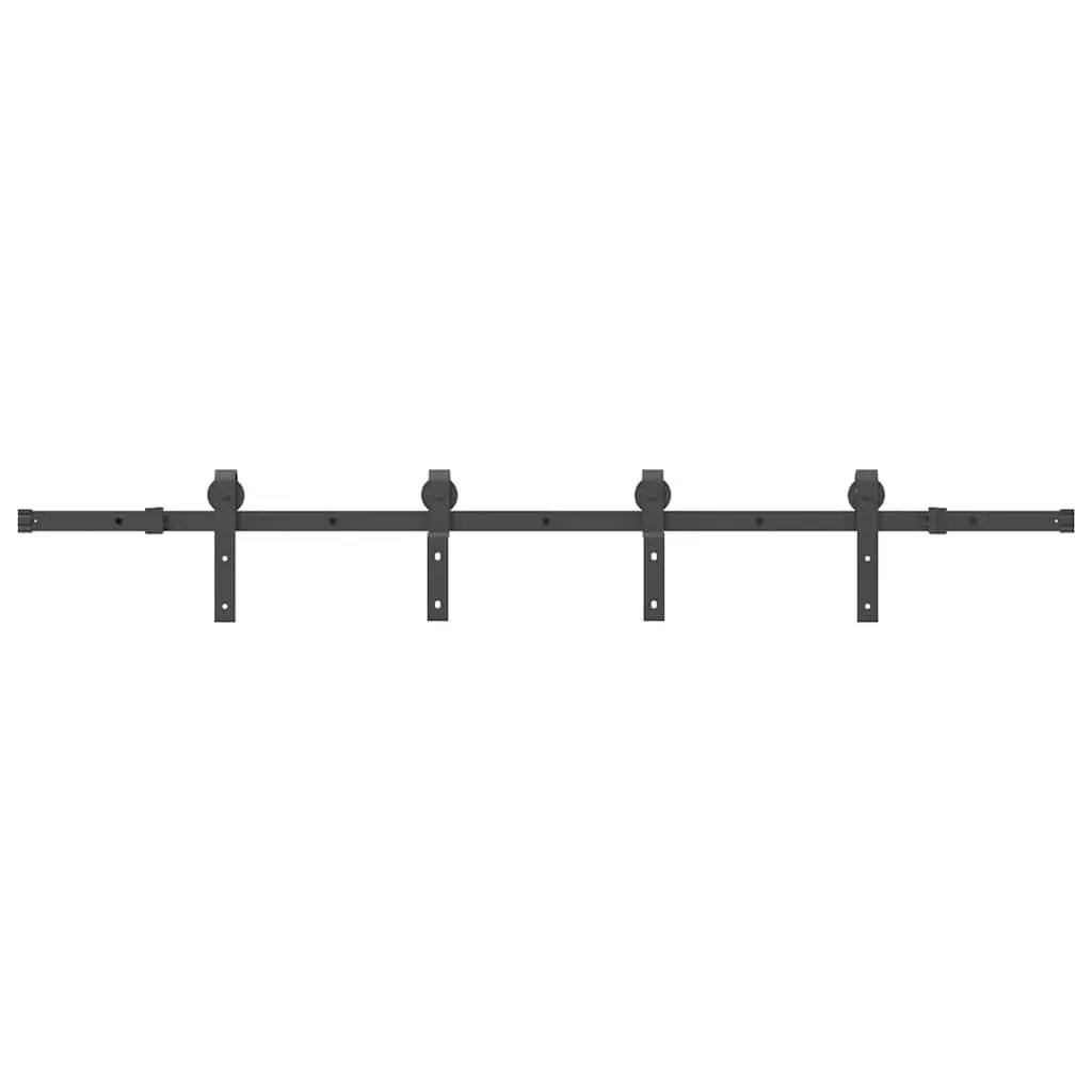 Sliding Door Hardware Kit Powder-Coated Steel 200cm Black Track Rail System with Rollers