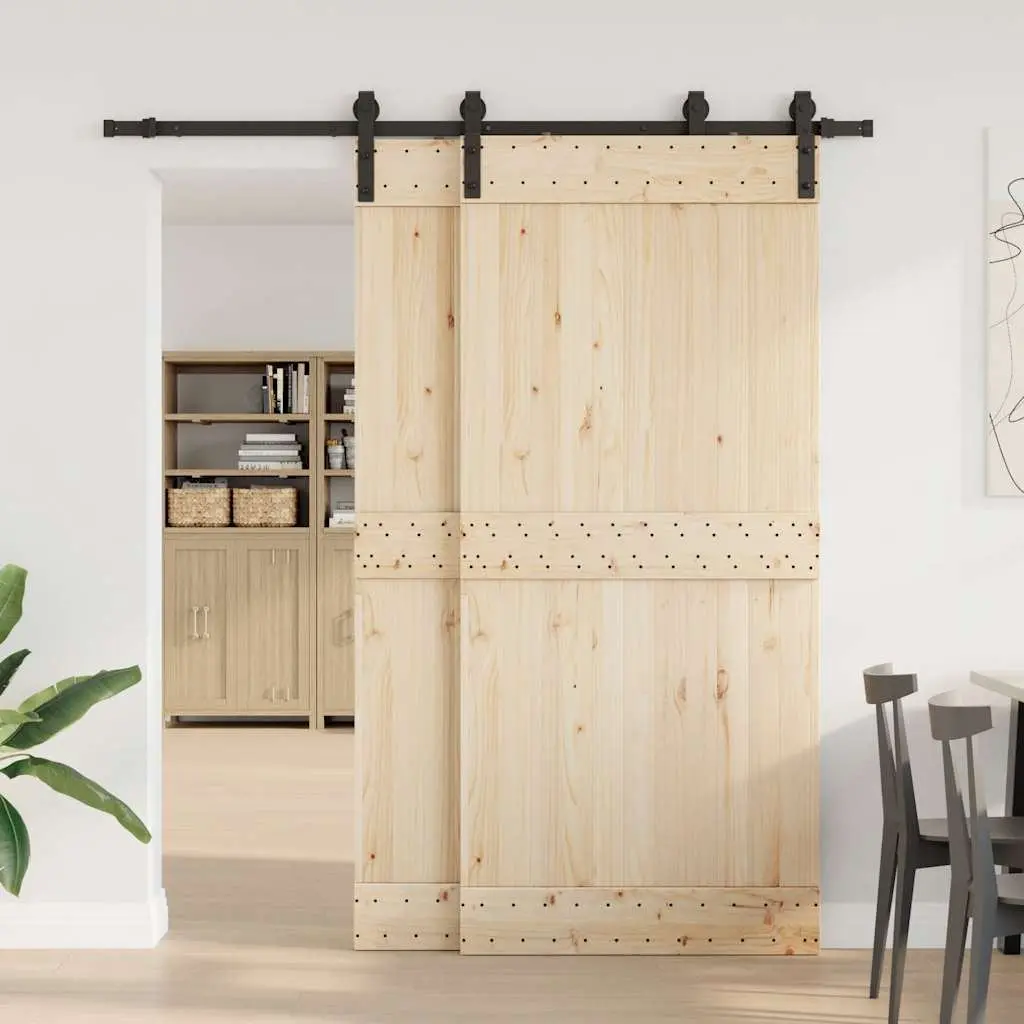 Sliding Door Hardware Kit Powder-Coated Steel 200cm Black Track Rail System with Rollers