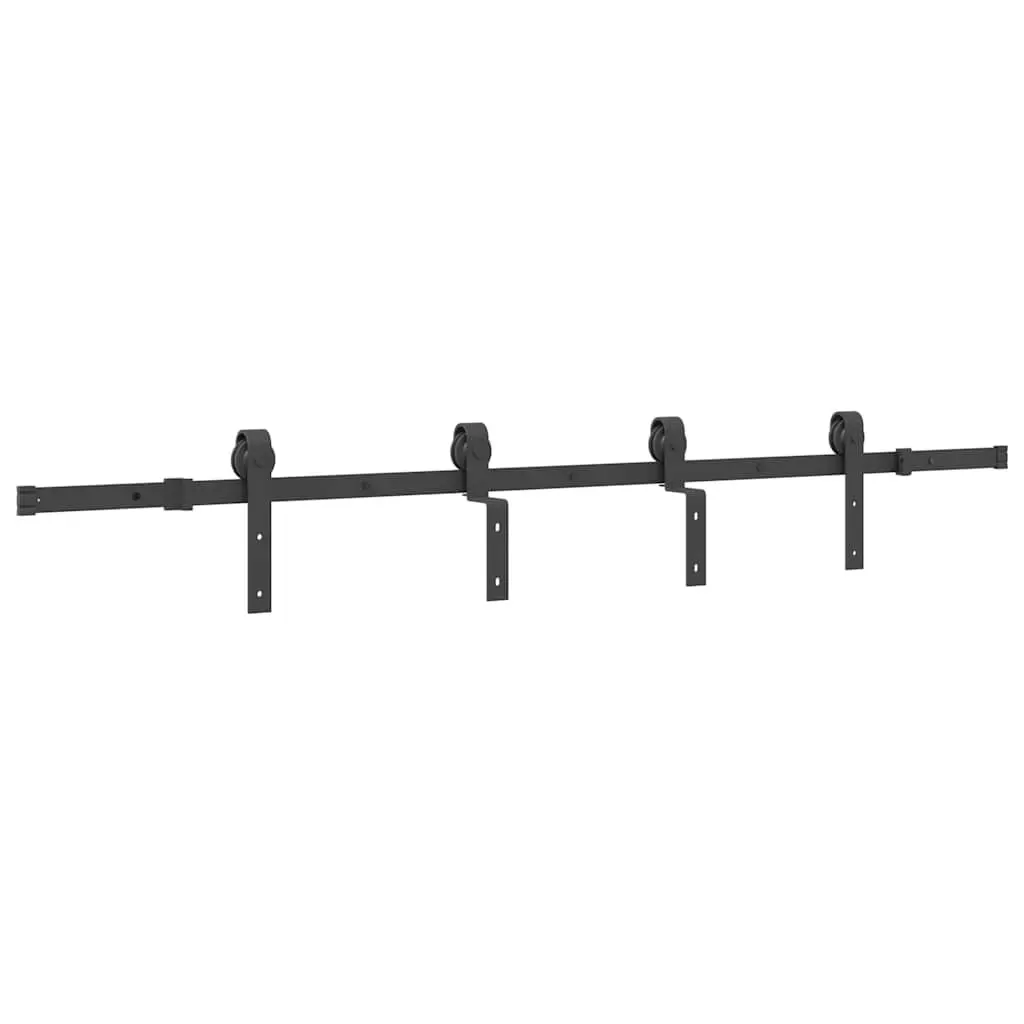 Sliding Door Hardware Kit Powder-Coated Steel 200cm Black Track Rail System with Rollers