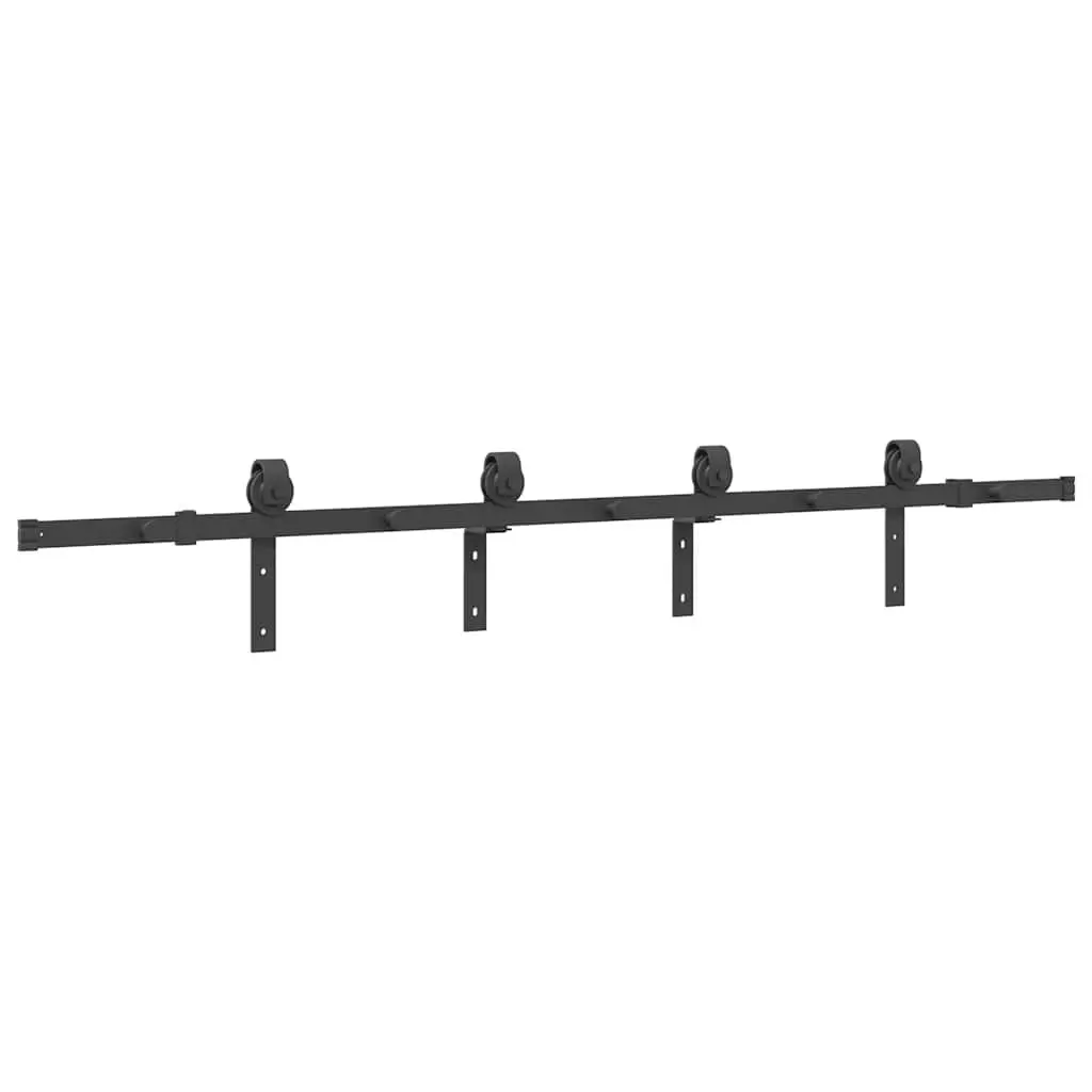 Sliding Door Hardware Kit Powder-Coated Steel 200cm Black Track Rail System with Rollers