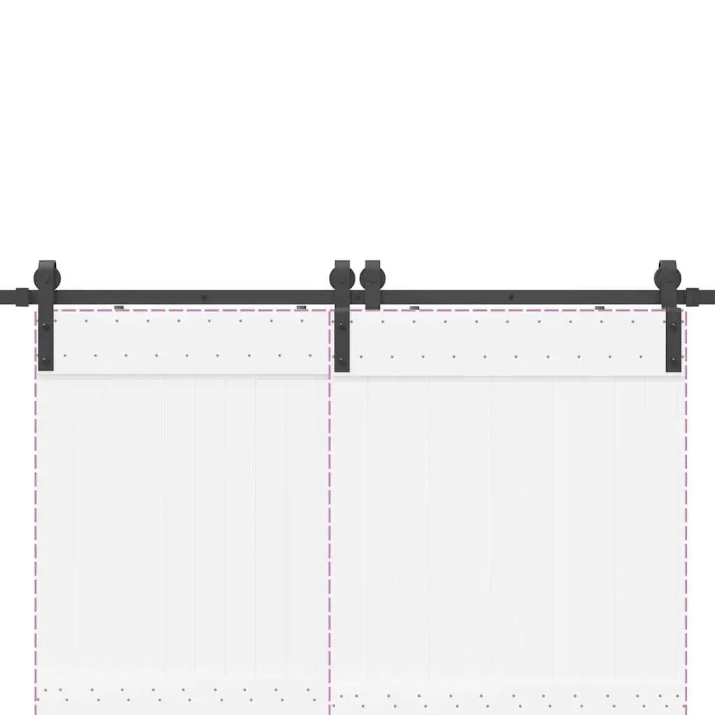 Sliding Door Hardware Kit Powder-Coated Steel 200cm Black Track Rail System with Rollers