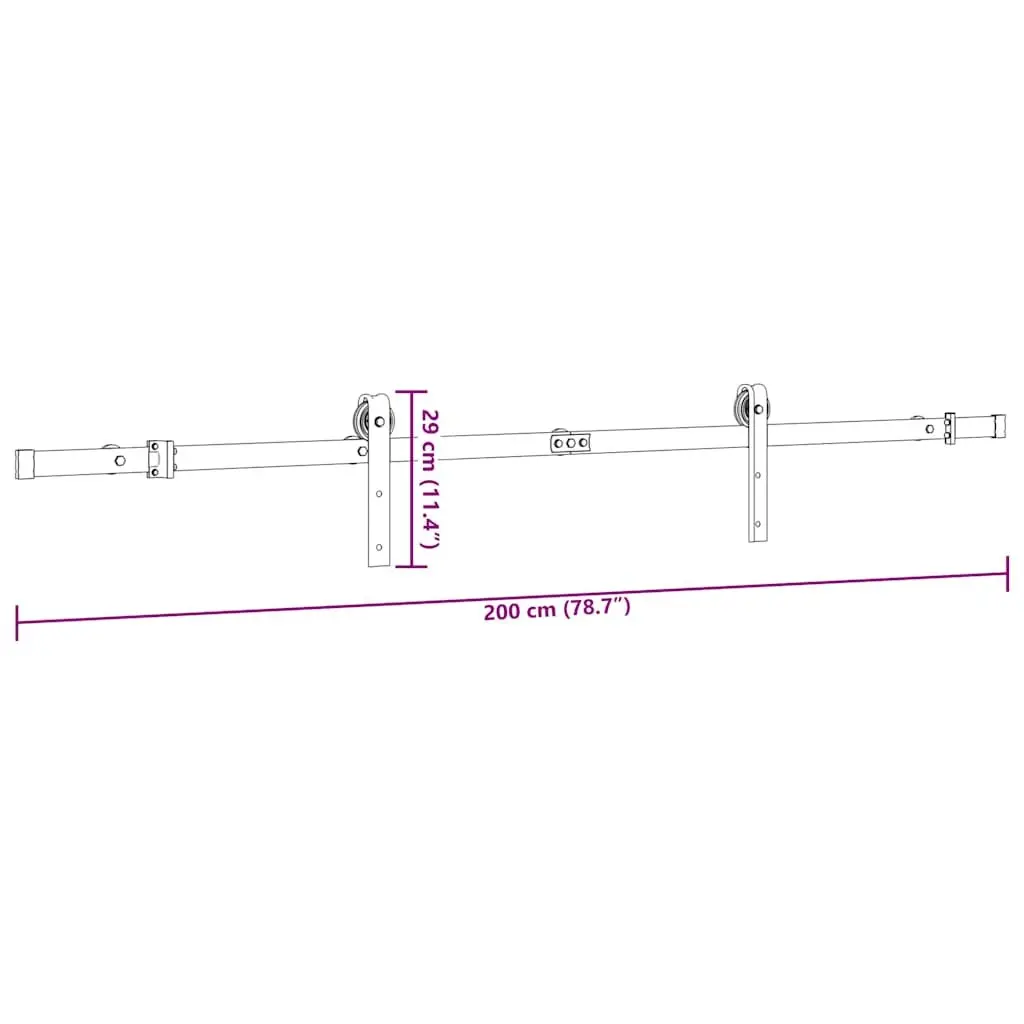 Sliding Door Hardware Kit Powder-Coated Steel Track Rail System 200cm