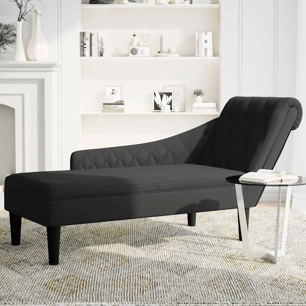 Chaise Lounge Chair Black Fabric Right Armrest with Lumbar Pillow for Living Room