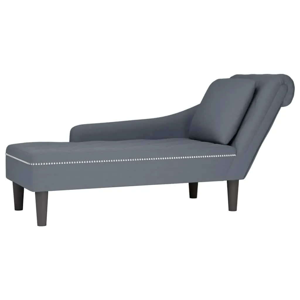 Chaise Lounge Grey Velvet Upholstered Sofa with Button Tufting and Lumbar Pillow for Living Room