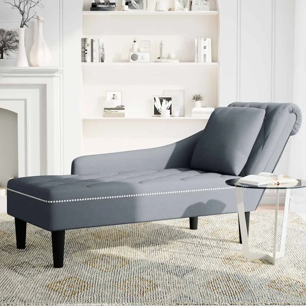 Chaise Lounge Grey Velvet Upholstered Sofa with Button Tufting and Lumbar Pillow for Living Room