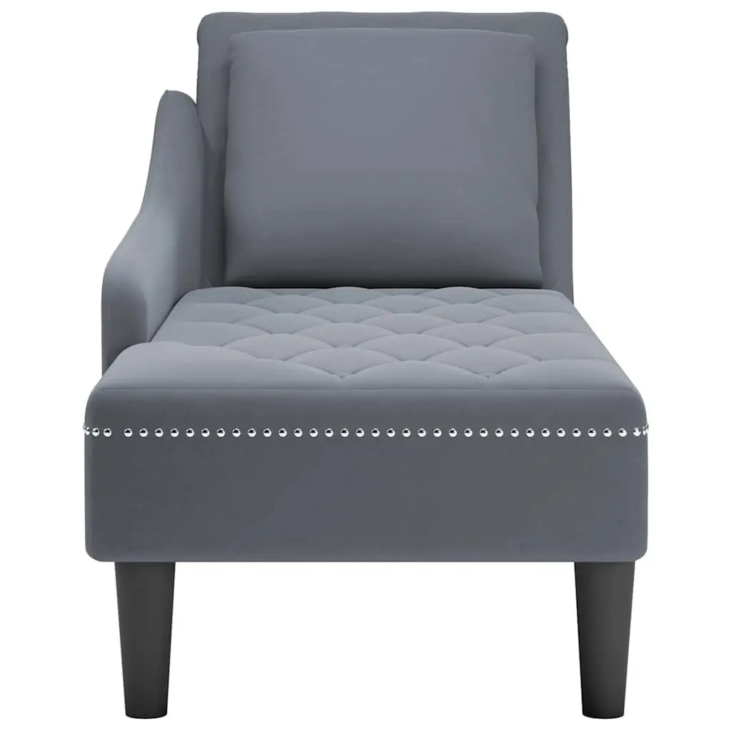 Chaise Lounge Grey Velvet Upholstered Sofa with Button Tufting and Lumbar Pillow for Living Room
