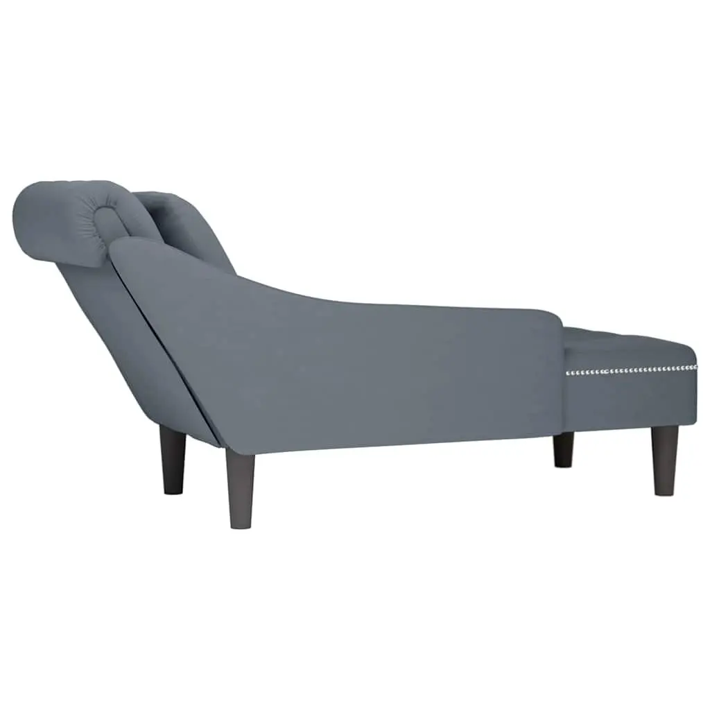 Chaise Lounge Grey Velvet Upholstered Sofa with Button Tufting and Lumbar Pillow for Living Room