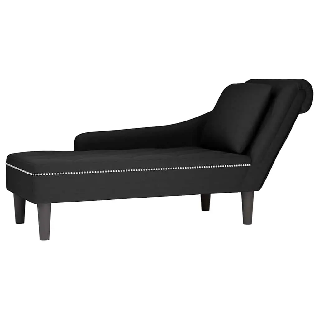 Chaise Lounge Velvet Upholstered Black with Button Tufting and Lumbar Pillow