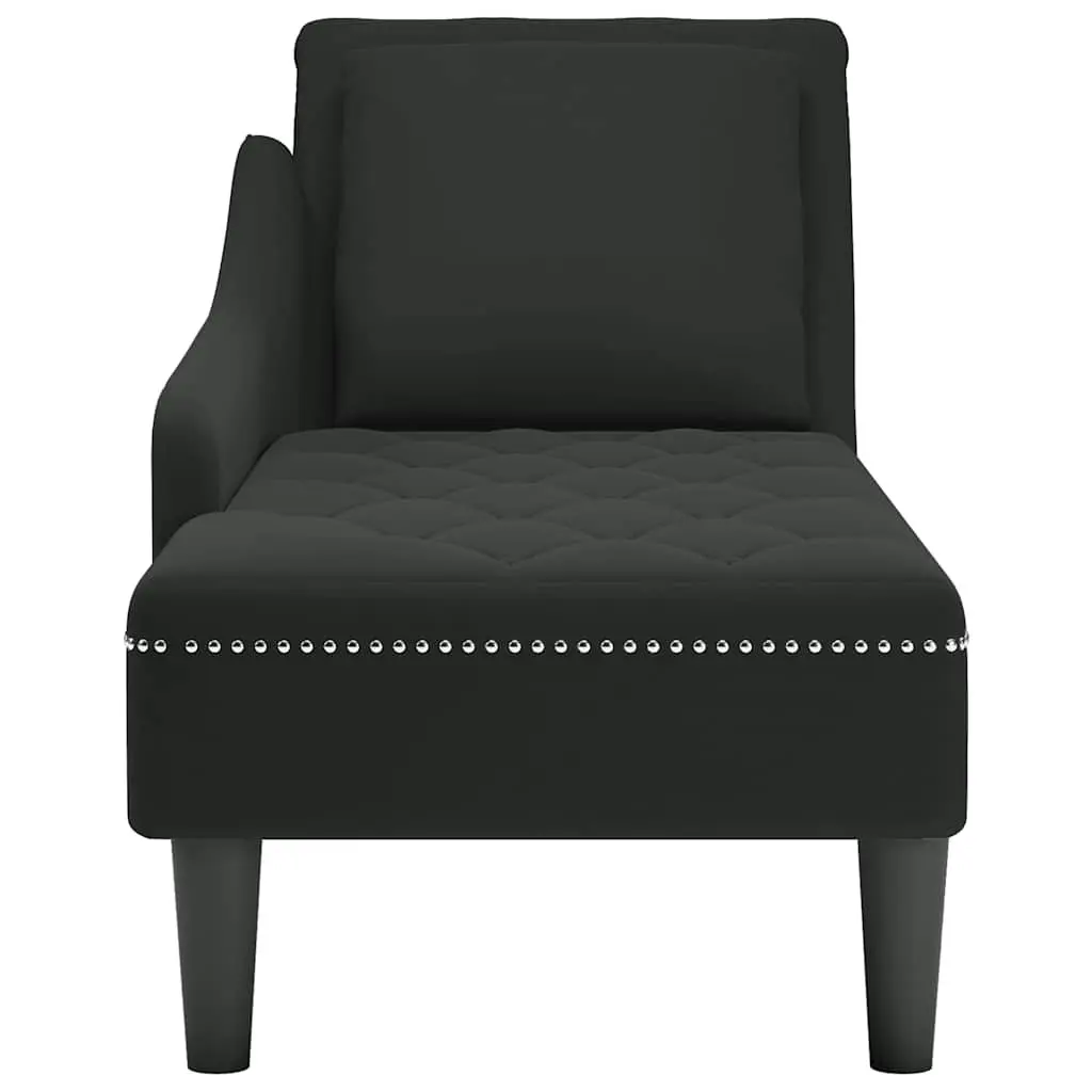 Chaise Lounge Velvet Upholstered Black with Button Tufting and Lumbar Pillow