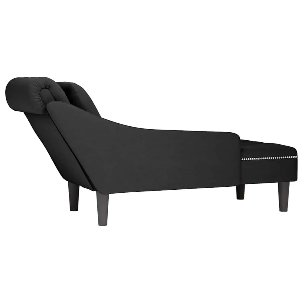 Chaise Lounge Velvet Upholstered Black with Button Tufting and Lumbar Pillow