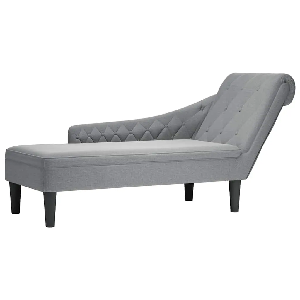 Chaise Lounge Sofa Right Armrest Button Tufted Light Grey Fabric Upholstery with Lumbar Pillow