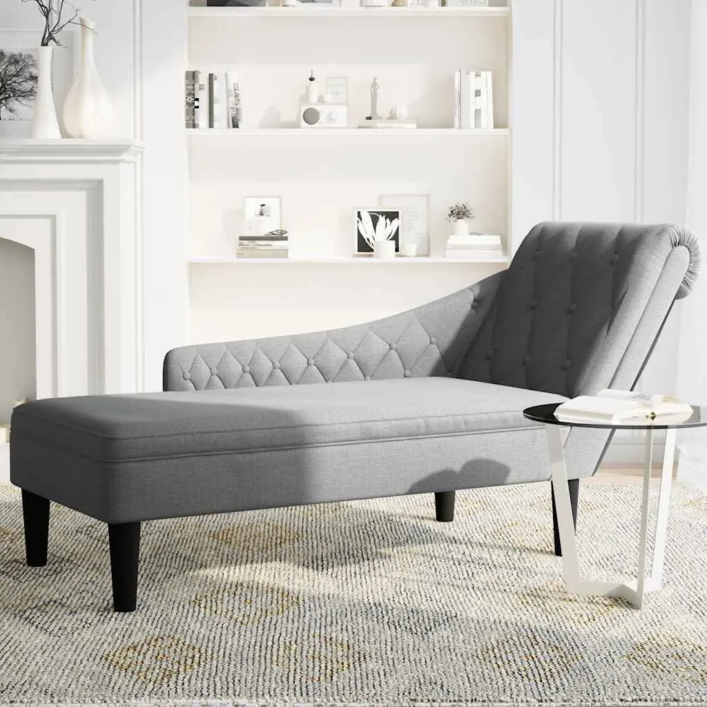 Chaise Lounge Sofa Right Armrest Button Tufted Light Grey Fabric Upholstery with Lumbar Pillow