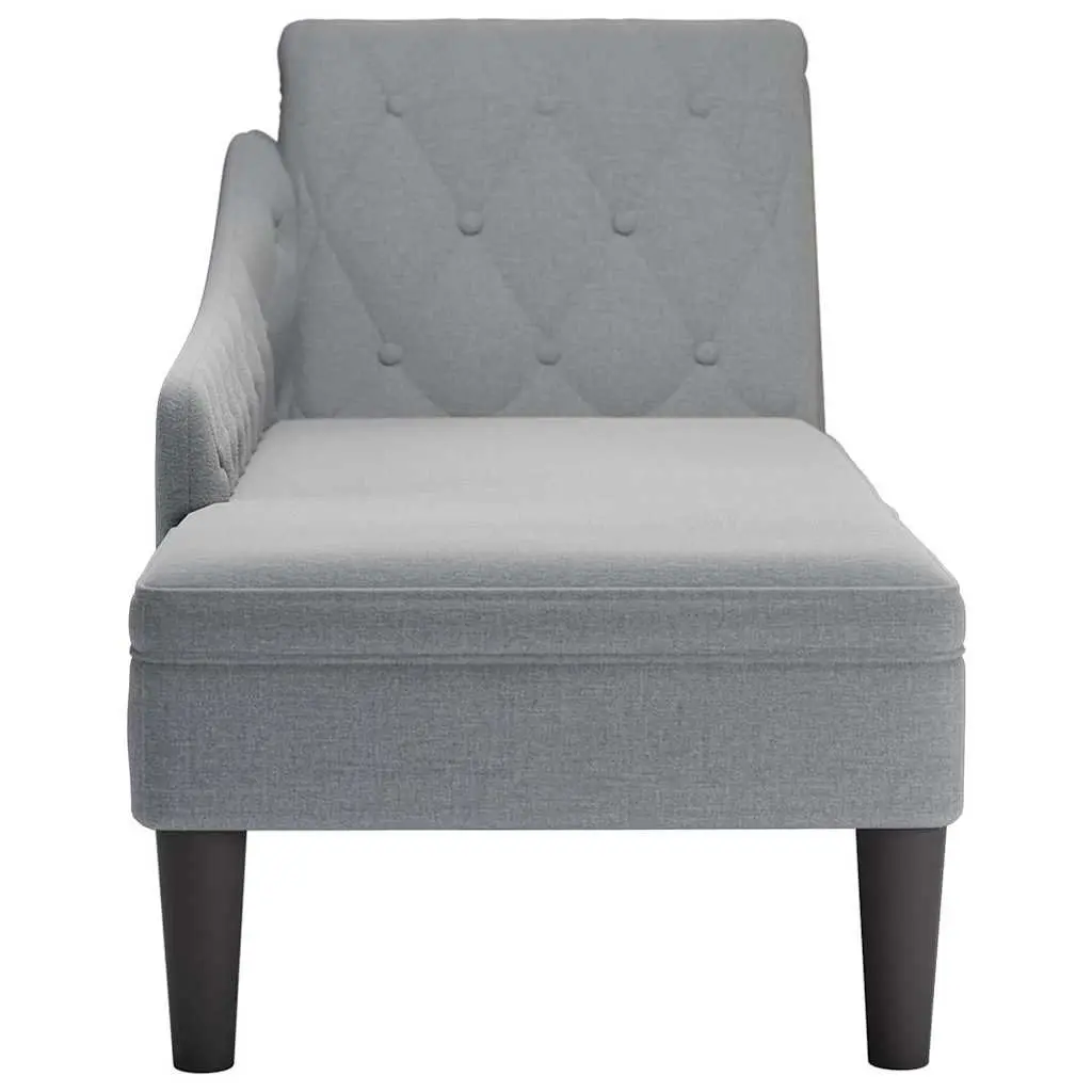 Chaise Lounge Sofa Right Armrest Button Tufted Light Grey Fabric Upholstery with Lumbar Pillow