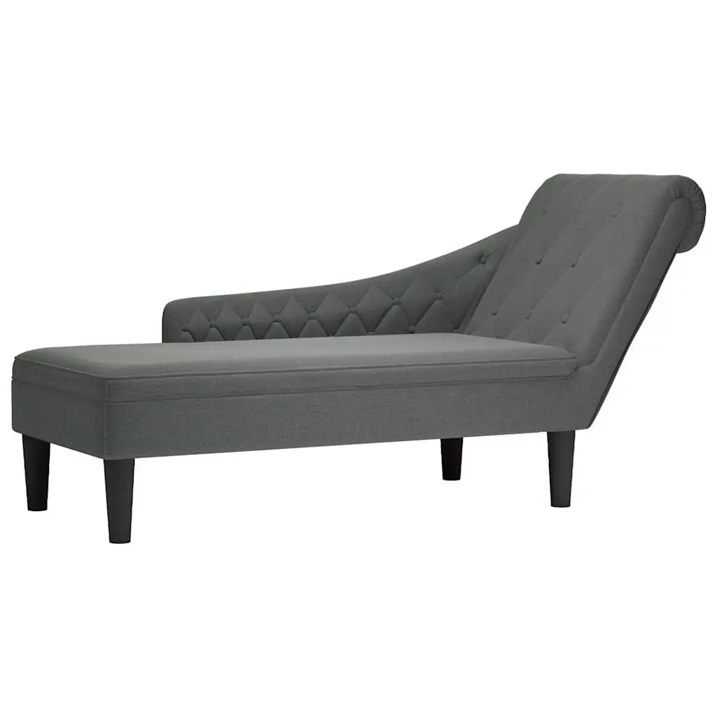Grey Fabric Chaise Lounge Chair with Right Armrest and Lumbar Pillow for Living Room