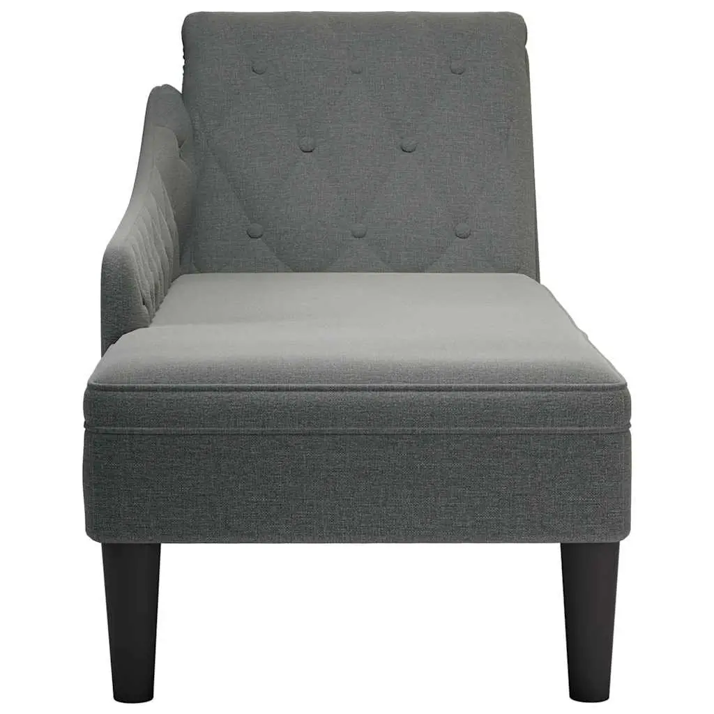 Grey Fabric Chaise Lounge Chair with Right Armrest and Lumbar Pillow for Living Room