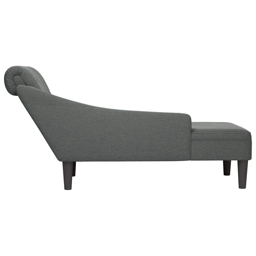 Grey Fabric Chaise Lounge Chair with Right Armrest and Lumbar Pillow for Living Room