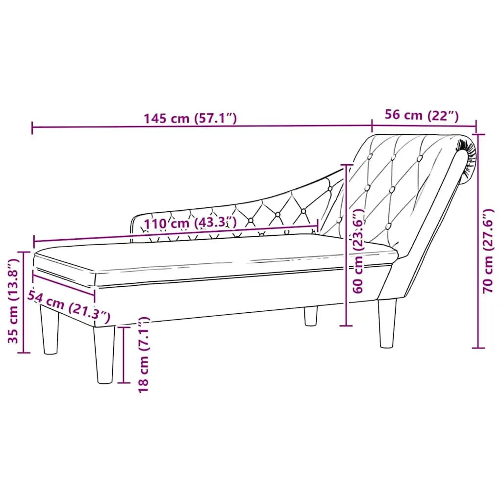 Grey Fabric Chaise Lounge Chair with Right Armrest and Lumbar Pillow for Living Room