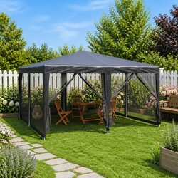 Party Tent 4x4m Outdoor Gazebo Canopy with 8 Mesh Sidewalls Garden Shelter